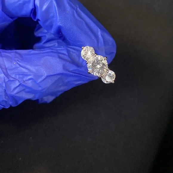 Two Tone 3 Stone Cubic Zirconia Crystal Ring - Picture 5 of 11